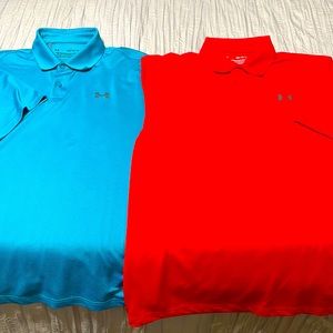 2 mens under armour polo shirts size medium teal and red